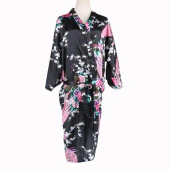 JNTworld Woman Lady Autumn Silk Bathrobes Pajamas Home Casual Bathrobes(Black) - intl  
