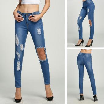 Jo.In Fashion Women High Waisted Ripped Hole Denim Skinny Stretch Pencil Jeans - intl  