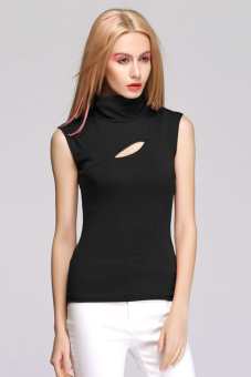 Jo.In New Fashion Stylish Lady Women's Sleeveless Sexy Stretch Bodycon Slim Tops Blouse M-L (Black)  