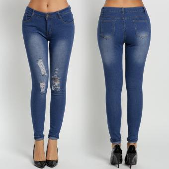 Jo.In New Fashion Women Mid-waisted Casual Holes Skinny Pencil Jeans - intl  