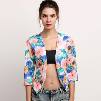 Jo.In New Ladies Women Fashion Floral 3/4 Sleeve Slim Casual Cardigan Blazer Coat - intl  