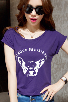 Jo.In Short Sleeve O-Neck Loose Letter Print Graphic Tees T-Shirt M-XL (Purple) - Intl  
