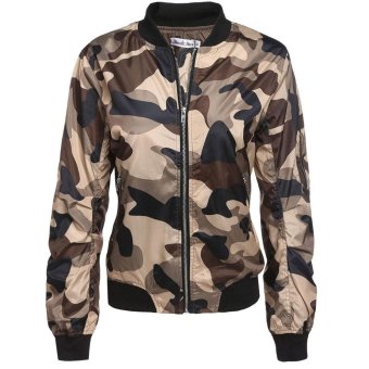 Jo.In Women Fashion Long Sleeve Zip Up Camouflage Bomber Jacket with Pockets - intl  
