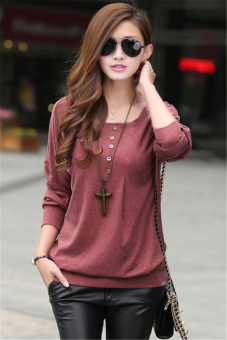 Jo.In Women's Fashion Batwing Sleeve Autumn Winter Shirt Warm Base Shirt Tops Blouse M-XL (Red)  