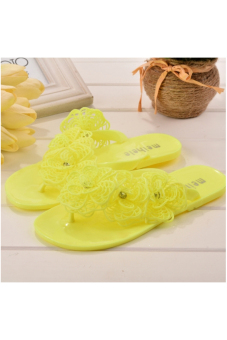 Jo.In Women's Floral Beach Flat Flip Flop Sandals Slippers Shoes (Yellow)  