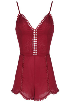 Jo.In Stylish Lady Womens Fashion Casual Sexy Strap Backless V-neck Elastic Waist Short Jumpsuit (Wine Red) - Intl  