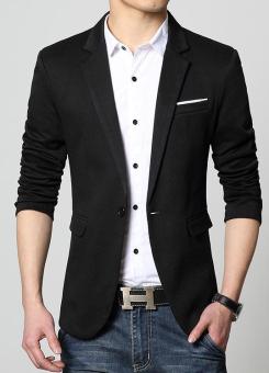 JOOX Trendy Male Collar Single Breasted Blazer Jacket Outerwear Korean Style Brand New Men's Leisure Casual Suit Jacket (Black)  