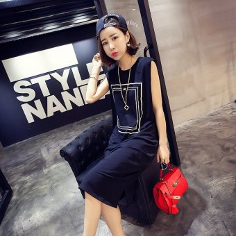 JOY Joker Loose Sleeveless Female Printed Dress Black - Intl - intl  