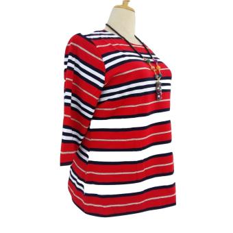 Jumbo Collection - Bluss Atasan Moddeang Stripe - Size Besar - Merah - IMPORT  