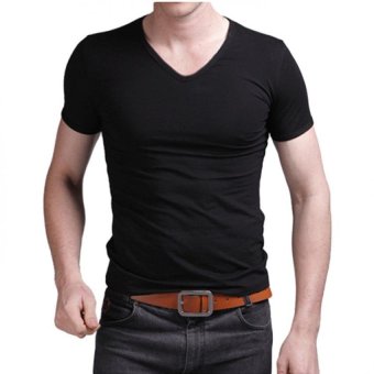 JustCreat Short Sleeve Cotton V-Neck T-Shirt (Black) - Intl  