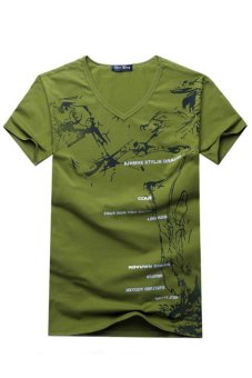 JustCreat V Neck Textile Printing T-shirt (Army Green)  