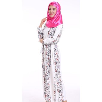 Kaftan Jilbab Islamic Muslim Abaya Chiffon Maxi Dress Flower Print (White) - intl  