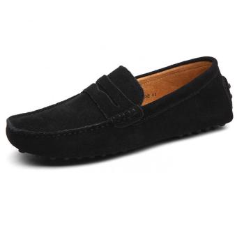 KAILIJIE Men's Penny Loafers Suede Leather Slip On Driving Moccasin Boat Shoes (Black) - intl  