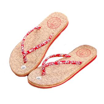 K&S Fashion Women Small Flower decoration Flip Flops Slippers Beach flat Sandals Wedge Slippers Summer Shoes Red - intl  
