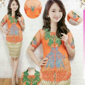 Kebaya Set Stik Blok Melawai Orange  