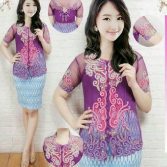 Kebaya Set Stik Blok Melawai Ungu  