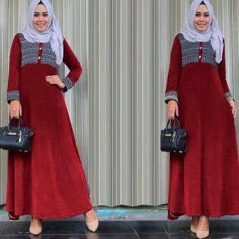 Kembar Denish Maxi Dress Kombinasi - Maroon(Tanpa Pasmina)  