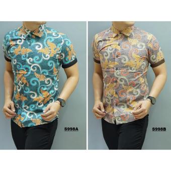 Kemeja Batik Slimfit Pria S998A [Turquoise] Kombinasi Muslim Koko Jeans  