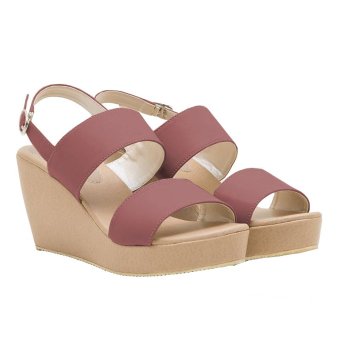 Khalista Collections Wedges Women Dual Strap Synthetic Leather - Coklat  