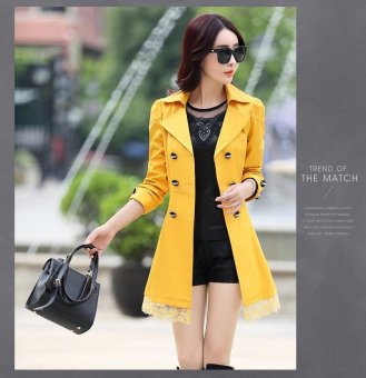 Kisnow Lady Korean Fashion Lace Down Slim Windbreaker Coat Lightweight Jackets(Color:Yellow) - intl  