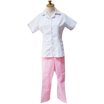 Kiyomi Baju Suster Pendek Celana Panjang Putih Pink  