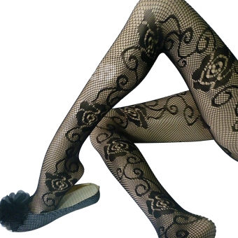 Korea Women's Girls Sexy Rose Side Fishnet Net Pattern Jacquard Pantyhose Tights Stockings Leggings - intl  