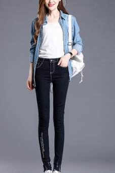 Korean Embroidered Pencil Jeans 26-32 Black - intl  