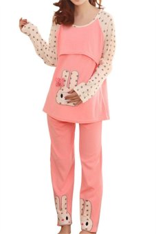 Korean Fashion Cute Long Sleeve Pregnant Nursing Maternity Clothes Set HMDRESS009 Pink  