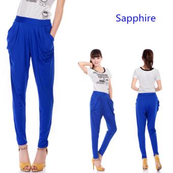 Korean Fashion Pants Candy Color Leggings Spring Women Thin Section Nine Points Harlan Pants (Sapphire) - intl  