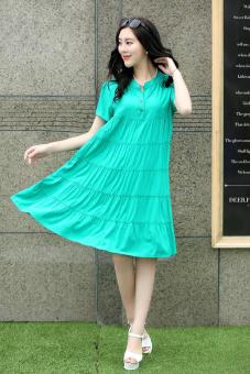 Korean Fashion Plain Pattern Short Sleeve A-Line Maternity Dress for Pregnant Woman (green) - intl  