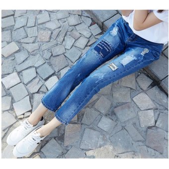 Korean Large Size Women Mid Waist Jeans Patchwork Hole Jeans Woman Boyfriend Jeans Women Ripped Jeans for Women Pants Embroidery - intl  