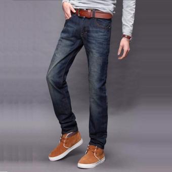 Korean Style Men's Casual Jeans Long Straight Denim Pants HPT058 Dark Blue - intl  