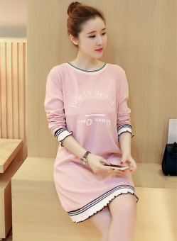 Korean Style Pregnant Nursing Dresses Long Sleeve A-Line Maternity Dress HMDRESS022 Pink - intl  