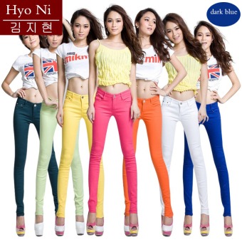 Korean Style Sexy Candy Color Women lady Stretch Pencil Pants Casual Slim Skinny Jean Trouser -dark blue - intl  