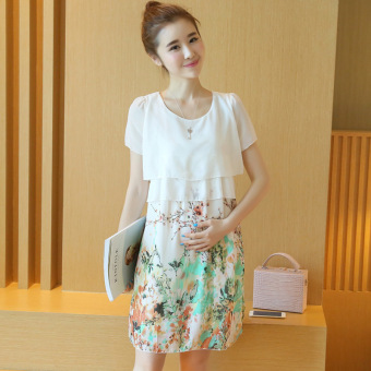 Korean Style Short Sleeve Floral Pattern White Chiffon Maternity Dress HMDRESS025 - intl  