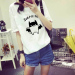 Korean Style Summer Cartoon Bat Printed T Shirt Casual Loose Women Shirt Short Sleeve Tops Tee White  