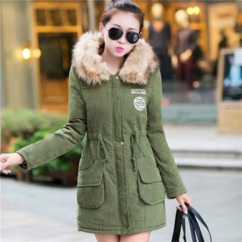 Korean Style Women Winter Casual Outwear Military Hooded Parka Charming wadded jacket Fur Coats Clothes manteau femme Plus Size-Green - intl  