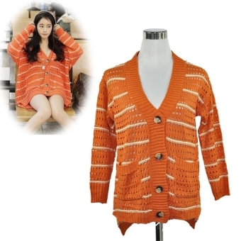 Korean Women's Fashion Striped Cardigan Batwing Loose Knitted Sweater Long Tops - intl  