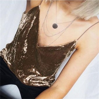 Kuhong Women Simple Velvet Tank Tops Solid Color Sexy Backless Casual Sling Tops Coffee - intl  