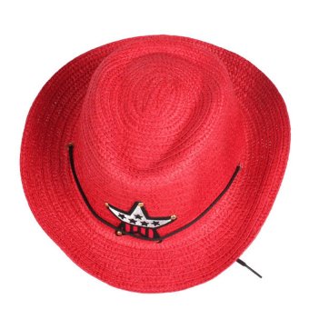 KUNPENG Boy Girl Unique Straw Braid Sun Hat Cap Cowboy Star Applique Topee  