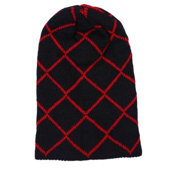 KUNPENG Unisex Knit Warm Crochet Slouch Cap Oversized Beanie Hat (Black andRed)  