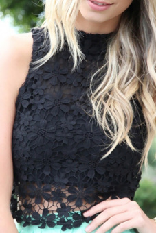 Lace Sleeveless Mini Tank Top S-XL (Black) - intl  