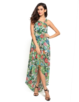Ladies Irregular Hem Floral Print Maxi Long Dress Beach Chiffon Dress - intl  