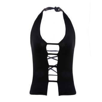 Ladies Women Sexy Halter Hollow Out Backless Cross Bandage Stretch Vest Casual Club Tank Tops Black - intl  