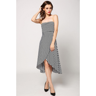 Lady Women Sexy Strapless Front Split Irregular Hem Striped Slim Party Casual Dress - intl  