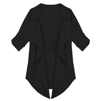 Lady Women's Fashion Casual 3/4 Sleeve Turndown Neck Outwear Asymmetric Loose Jacket-black-S  