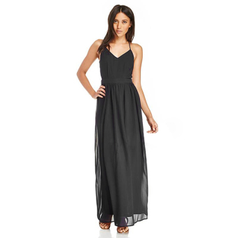 Lady Women's Sleeveless Backless V-Neck Halter Chiffon Long Dress(Black) - intl  