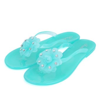 Lady's Flip-flops Slippers Shoes with elegant Camellia Premium Materials (Blue)  