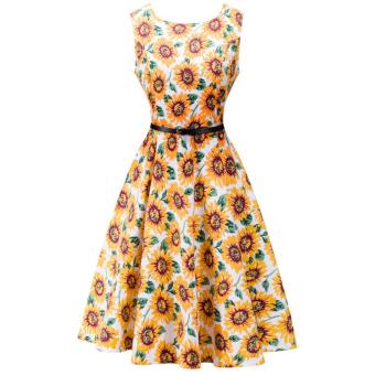 Laides Vintage Retro 50s 60s Evening Party Swing Pinup Rockabilly Women Dresses Yellow - intl  