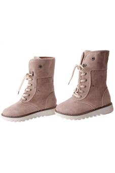 LALANG Fashion Women Winter Boots Shoes Casual Warm Matte Snow Boots Beige  